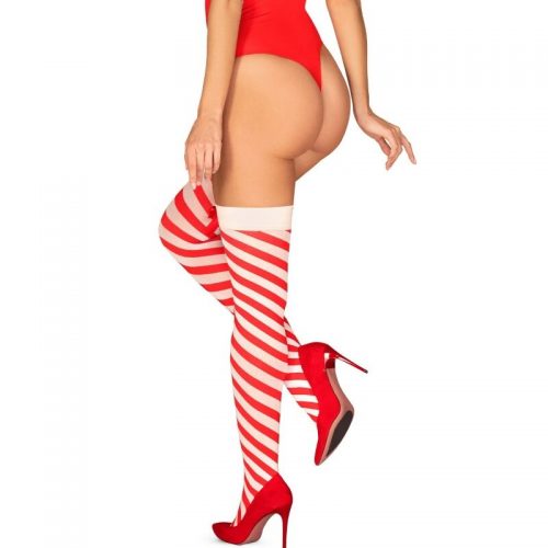 Κάλτσες με Καλτσοδέτα Obsessive Kissmas Media Κόκκινο - Λευκό