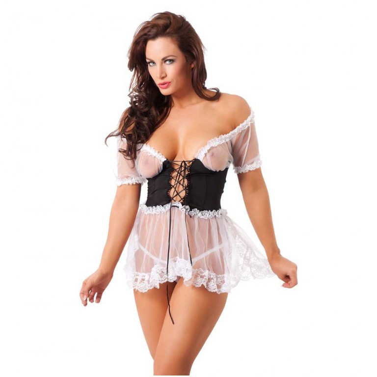 Maids Dress and G-String White One Size